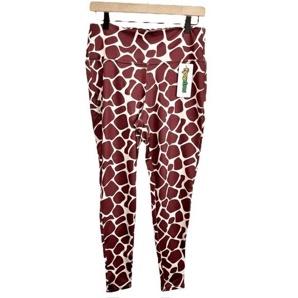Tipsy Elves Womens Leggings Size M Brown Giraffe Print High Rise NWT - Picture 1 of 11